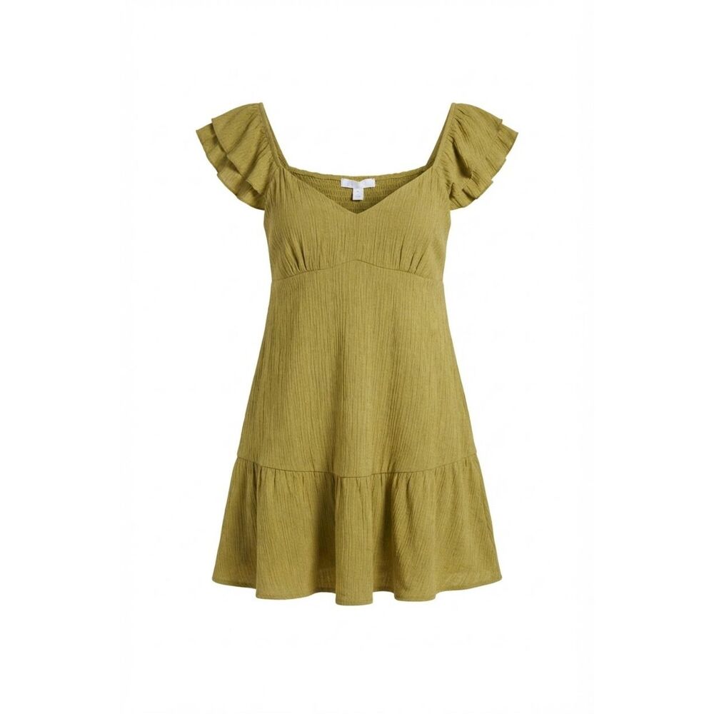 Blu Pepper Ruffle-Sleeve Mini Dress in Green L